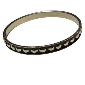 Vintage Brown Silver Tone Metal Bangle Bracelet Dome Accent 80s 90s Punk Fashion